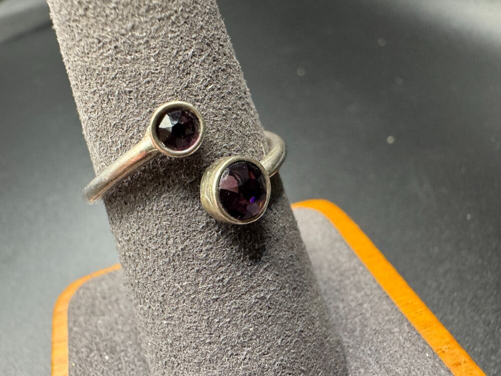 Alex and Ani 925 Sterling Silver Wrap Imitation Birthstone Purple Ring Size 8.25